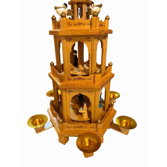 Vintage Christmas Nativity Weihnachts Pyramide 4 Tier 19" H Complete Wooden 7961 - Picture 6 of 10